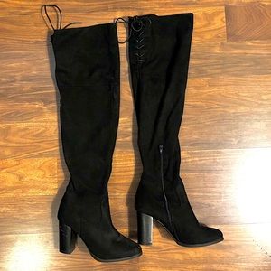 Black suede thigh high boots